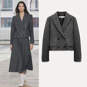 Zara Herringbone Cropped Blazer